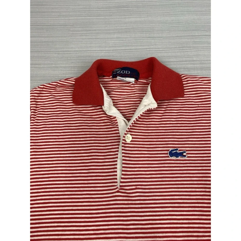 Vintage Izod Lacoste Shirt Youth Size 18 Red Striped Short Sleeve Blue Crocodile